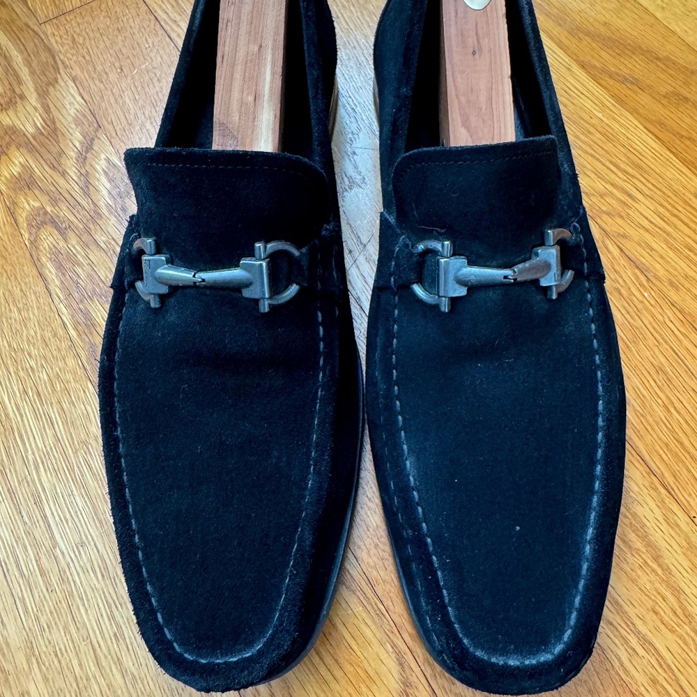 Salvatore Ferragamo -- Black Suede Gancini Bit Loafers